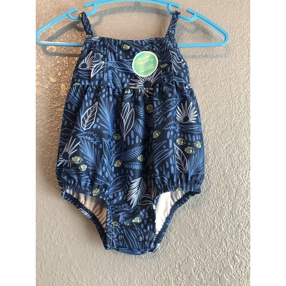 NEW Carters Child Be Mine 1 Piece Swimsuit Blue w/Fish Baby Girl 3-6 Months Swim